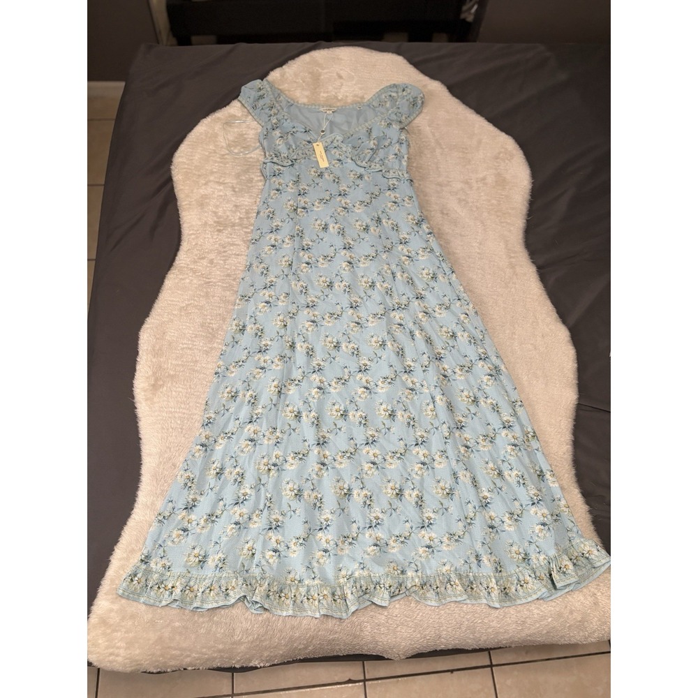 Max Studio Aqua Blue Daisies Sweetheart Neck Maxi Dress Women SZ Small NWT $188